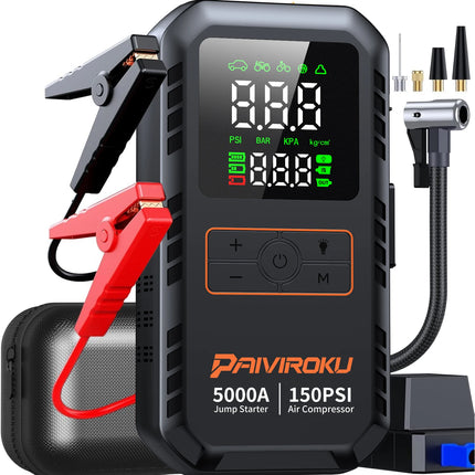 4-in-1 Car Jump Starter with Air Compressor 5000A 150PSI Power Bank Tire Inflator