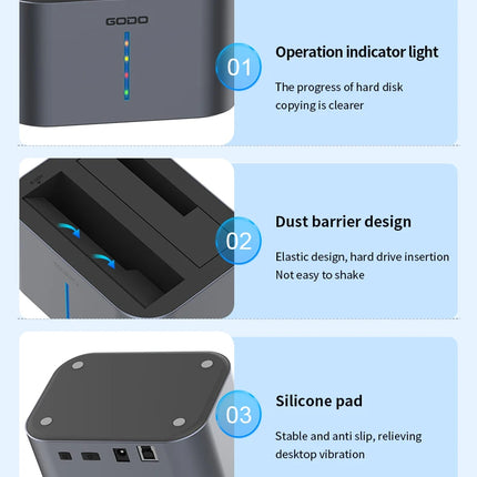 GODO USB 3.0 Dual Bay HDD Docking Station for SATA SSD & HDD