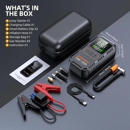 4-in-1 Car Jump Starter with Air Compressor 5000A 150PSI Power Bank Tire Inflator