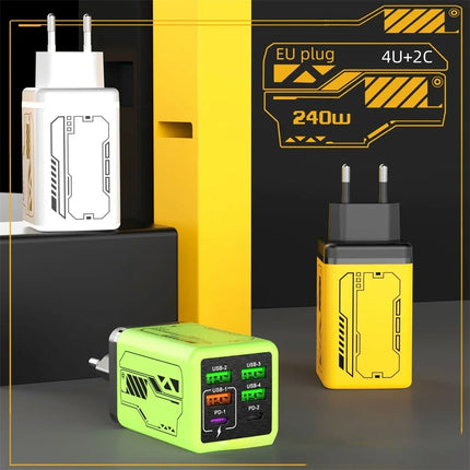 Chargeur USB-C 240W 6 Ports Charge Rapide EU/US/UK
