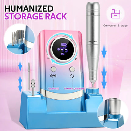 Professional 45,000 RPM Nail Drill Machine – Rechargeable & Low Noise