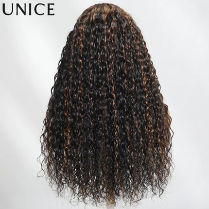 UNice Water Wave Wig – Golden Brown Highlights, 7x5 Lace, Pre-Cut & Glueless