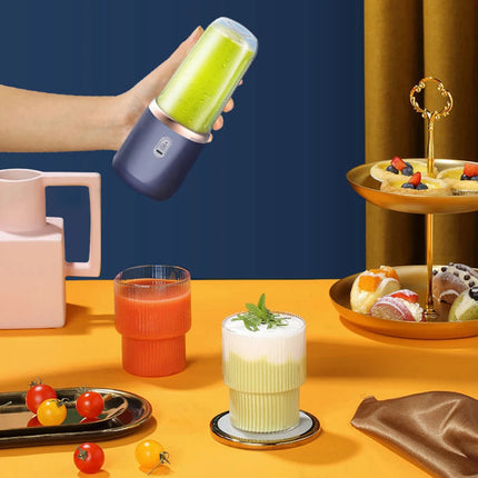6-Blade Portable Juicer – USB Rechargeable Blender with 2 Cups