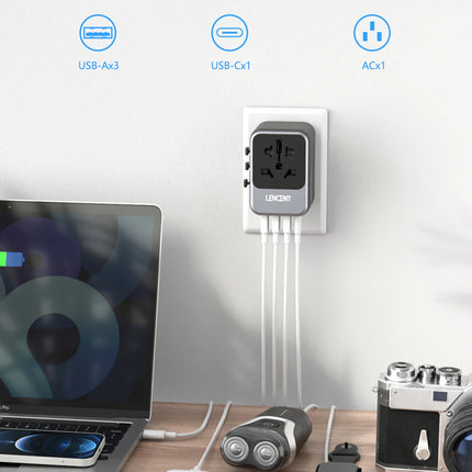LENCENT Universal Travel Adapter with USB-C PD Fast Charging
