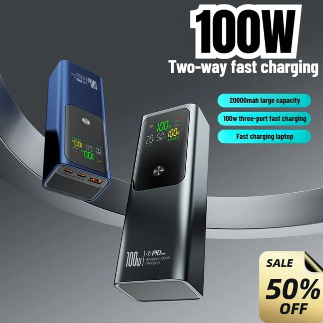 PD100W 20000mAh Fast Charging Power Bank for Laptop & iPhone.