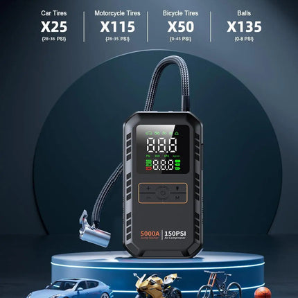 4-in-1 Car Jump Starter with Air Compressor 5000A 150PSI Power Bank Tire Inflator