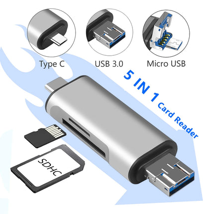 6-in-1 USB 3.0 Card Reader – Type-C & Micro USB OTG