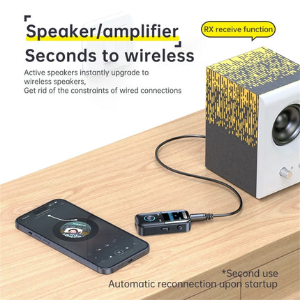 RUTI Bluetooth 5.4 Aux Adapter Audio Receiver Transmitter 3.5mm LED Display for Car/Home Stereo/Wired Headphones/Speaker/TV