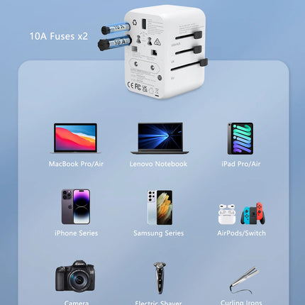 LENCENT Universal Travel Adapter with USB-C PD Fast Charging