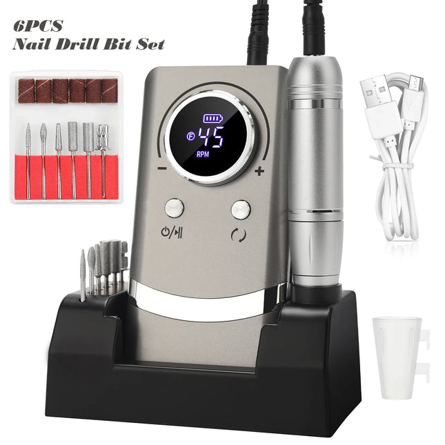 Professional 45,000 RPM Nail Drill Machine – Rechargeable & Low Noise