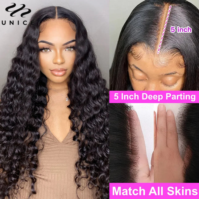 200% 250% Deep Wave 5x5 HD Lace Wig Human Hair Pre Plucked Full Human Hair Lace Wigs Match All Skin Tones