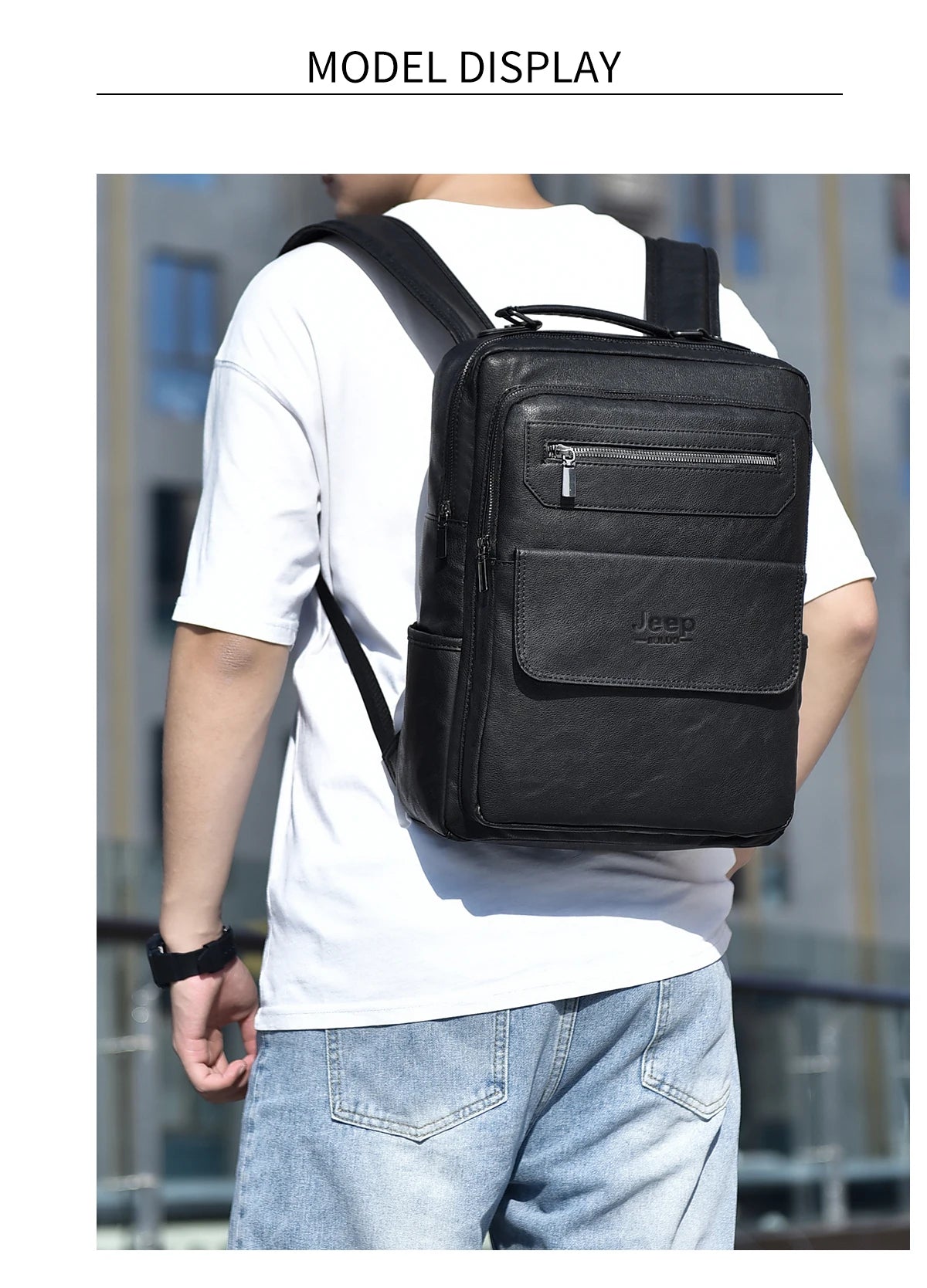 New Backpack Men School Bags 15.6 inches Laptop Backpacks High quality leather