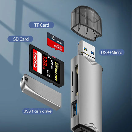 6-in-1 USB 3.0 Card Reader – Type-C & Micro USB OTG