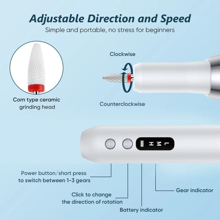 Polisseur d’ongles électrique – Embouts pro pour ponçage & polissage