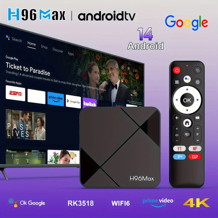 H96 MAX Android 14 TV Box 4K WiFi 6 BT5.4 avec commande vocale