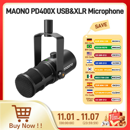 DIBELLAY Maono PD400X USB/XLR Microphone – All-Metal, Mute & Headphone, Podcast/Streaming