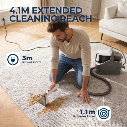 1300W Steam Carpet Cleaner 13kPa Suction 100°C Deep Stain Remover