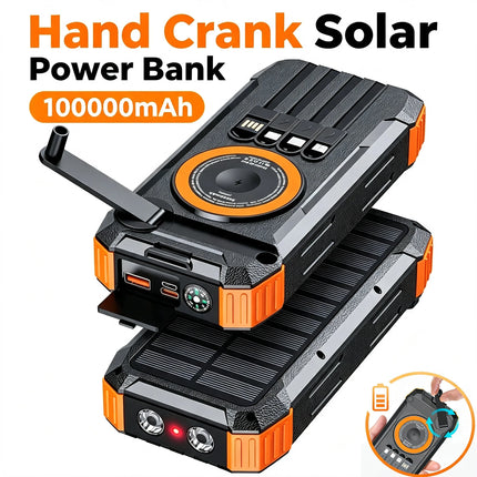 100,000mAh Solar Power Bank with Hand Crank