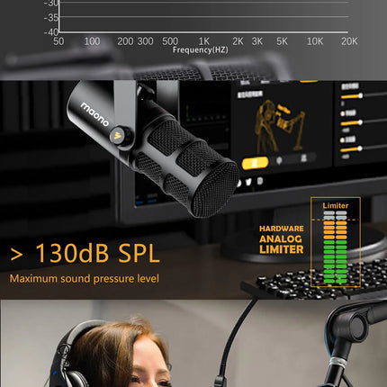 DIBELLAY Maono PD400X USB/XLR Microphone – All-Metal, Mute & Headphone, Podcast/Streaming