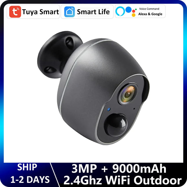 Tuya 9000mAh Rechargeable Battery Solar WiFi Security Camera with Siren Alarm