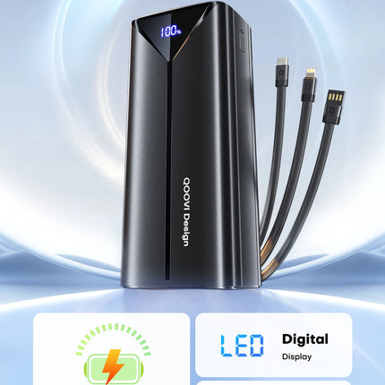 QOOVI 30000mah Power Bank 22.5W Fast Charging Built-in Cable External Large Battery Portable
