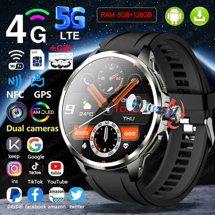 DIBELLAY 5G/4G Smartwatch – 1.95" AMOLED, 8GB+128GB, 900W Camera, GPS, WiFi, Android 9.0, 2100mAh