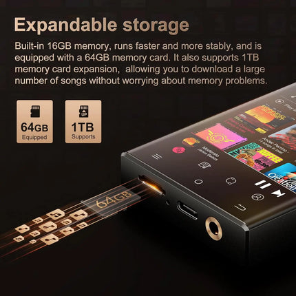 DIBELLAY Oilsky Hi-Fi MP3 Player – Bluetooth/WiFi, Lossless DSD Audio, 64GB (Expandable to 1TB)