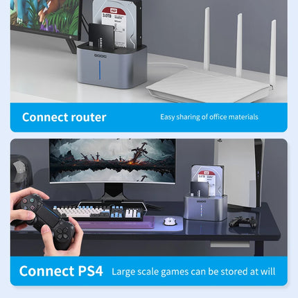 GODO USB 3.0 Dual Bay HDD Docking Station for SATA SSD & HDD