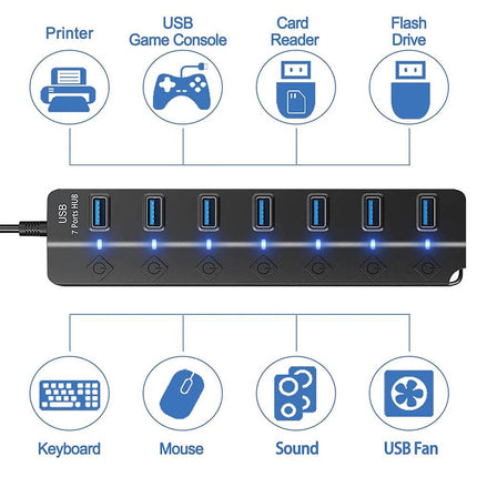 USB 3.0 Hub 7 Ports 5Gbps with Power Switch