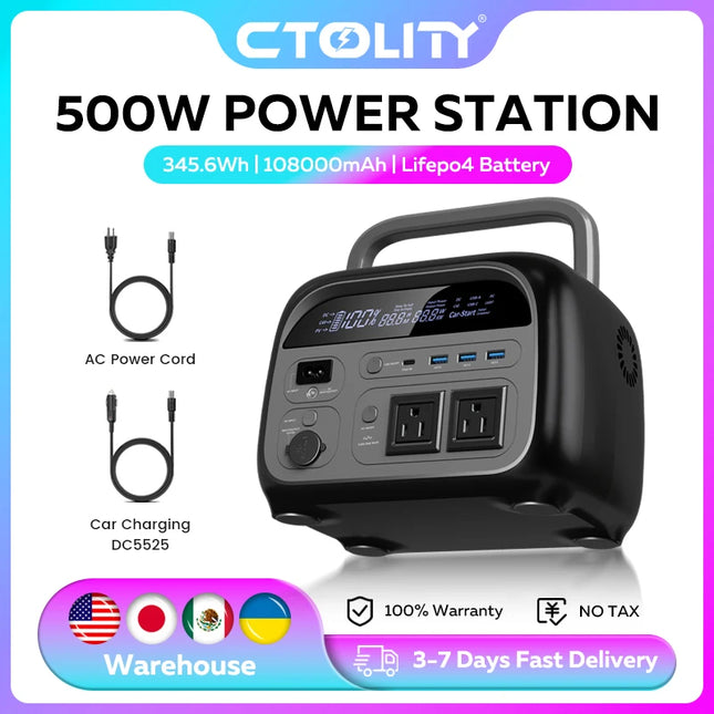 CTOLITY 500W Portable Power Station with AC Output & Solar Charging