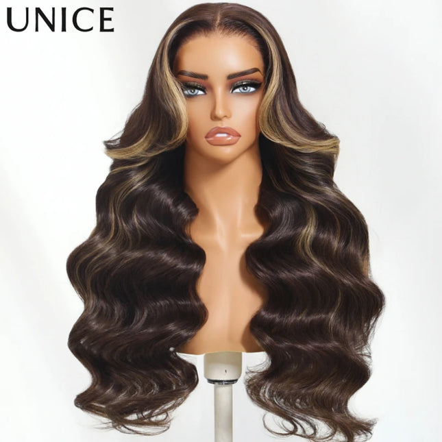 UNice Bye-Bye Knots 7x5 Lace Wig – Chocolate Brown with Highlights, Loose Wave”