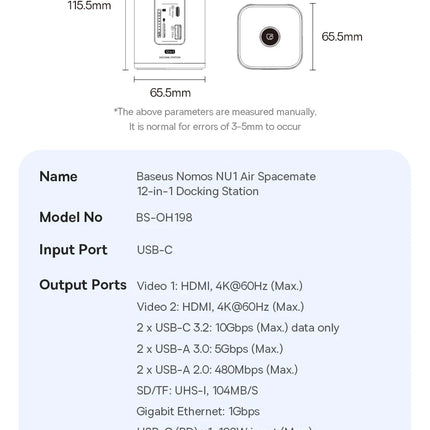 Baseus 12-in-1 USB-C Hub with HDMI & 100W PD