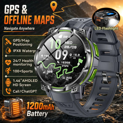 GPS Sports Smart Watch with Flashlight