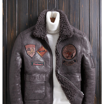 DIBELLAY Men’s Sheep Fleece Fur Jacket