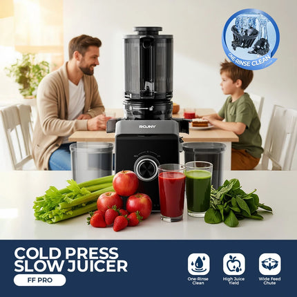 ROUNY Slow Juicer – Cold Press, Easy Cleaning & Large Feed Design