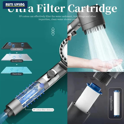 Filtered Handheld Shower Head 3 Spray Modes