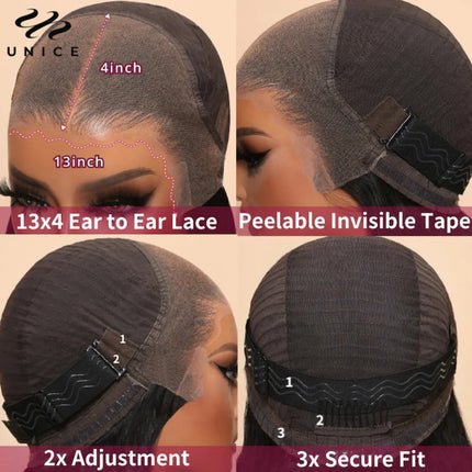 UNice Pre-Everything 13x4 Lace Front Wig – Pre-Bleached, Pre-Cut, Straight Human Hair”