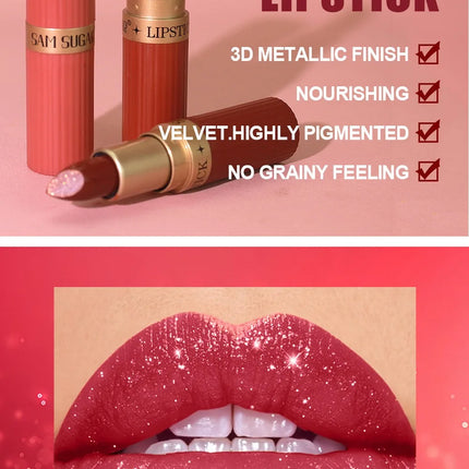 Pearlescent Pink Glitter Velvet Lipstick – Waterproof & Long Lasting