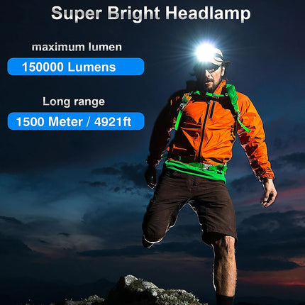 800W Rechargeable LED Headlamp with IR Sensor for Fishing & Camping
