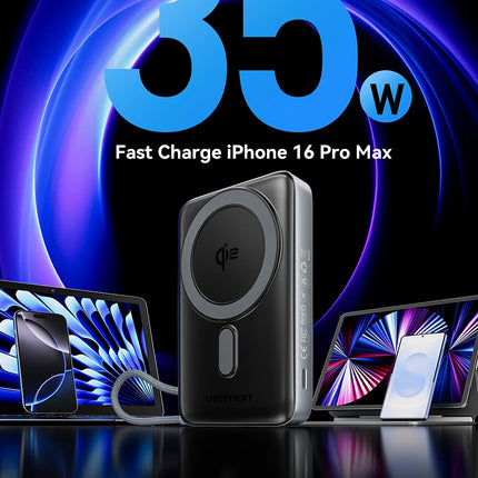 Dibellay Vention 35W Qi2 Magnetic 10000mAh Wireless Power Bank – 15W Fast Charger for iPhone 16/15/14