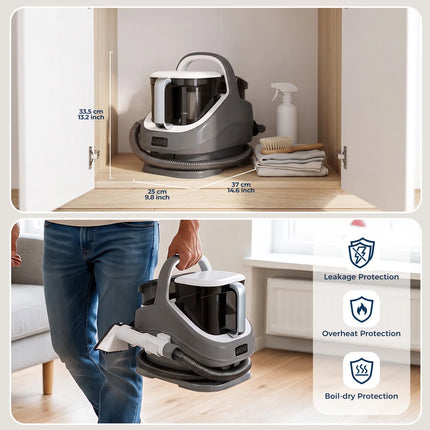 1300W Steam Carpet Cleaner 13kPa Suction 100°C Deep Stain Remover