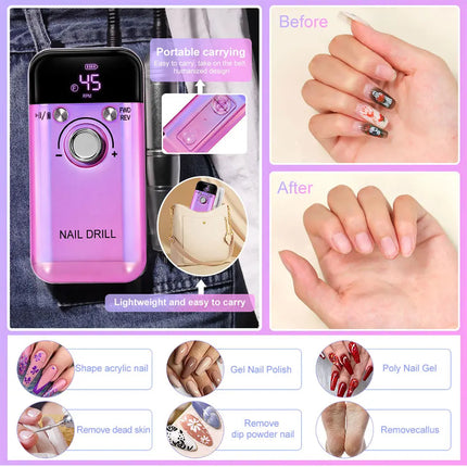 45,000 RPM Rechargeable Electric Nail Drill – Professional Portable Manicure Tool