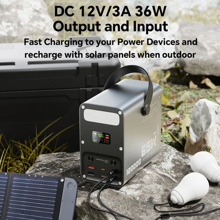 120000mAh LiFePO4 Power Bank 65W PD Portable Power Station
