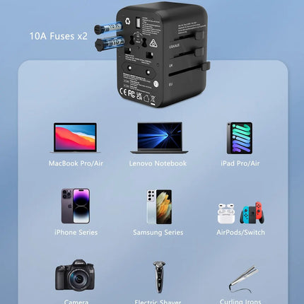 LENCENT Universal Travel Adapter with USB-C PD Fast Charging