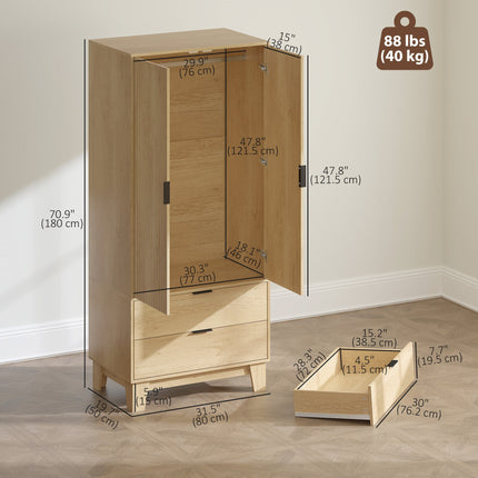Alexis Modern Wardrobe Closet with Soft-Close Doors-Natural
