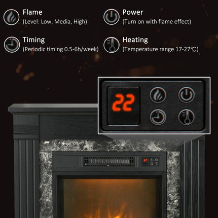 Easton Electric Mantel Wood Surround Freestanding Fireplace Heater with Overheating Protection-Black