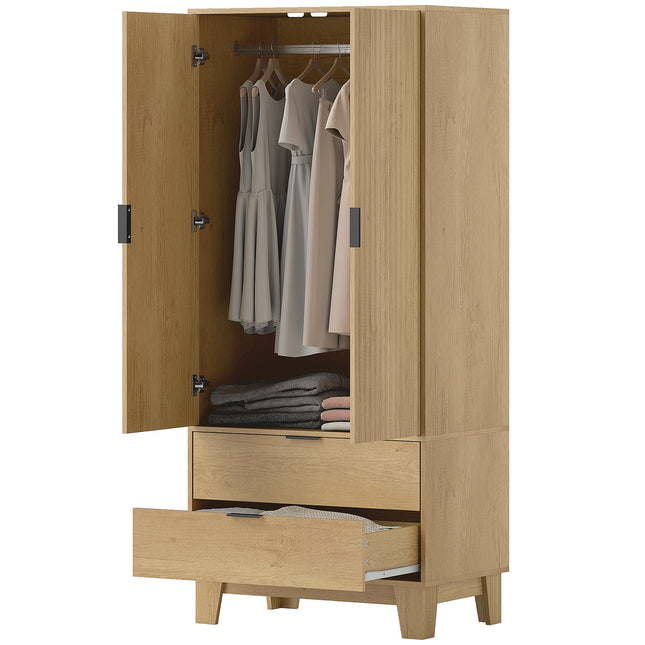 Alexis Modern Wardrobe Closet with Soft-Close Doors-Natural