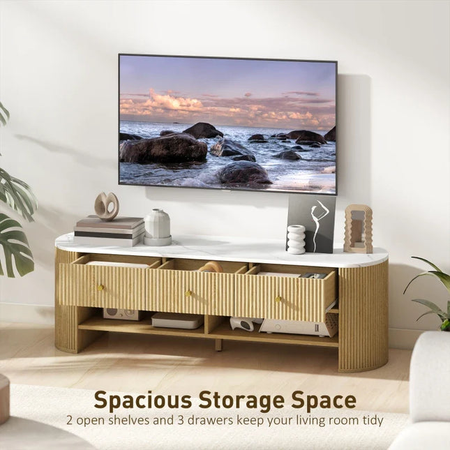 Colby Modern TV Stand with Marble-Effect Top and Storage Drawers-Natural