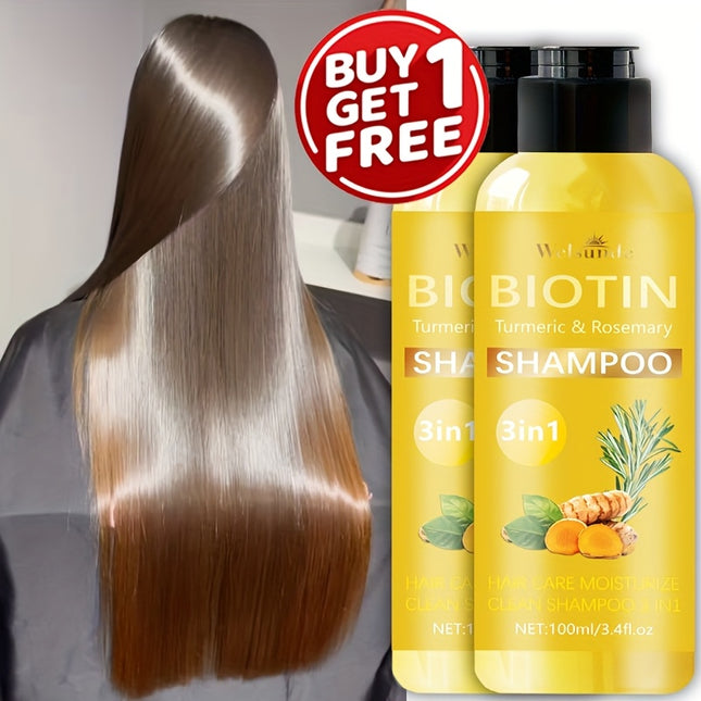 Set of 2, 3-In-1 Biotin Shampoo Featuring Rosemary And Turmeric