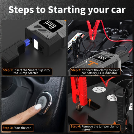 [Portable Car Jump Starter] 8000mAh USB Charging, Emergency LED Light - 3500A